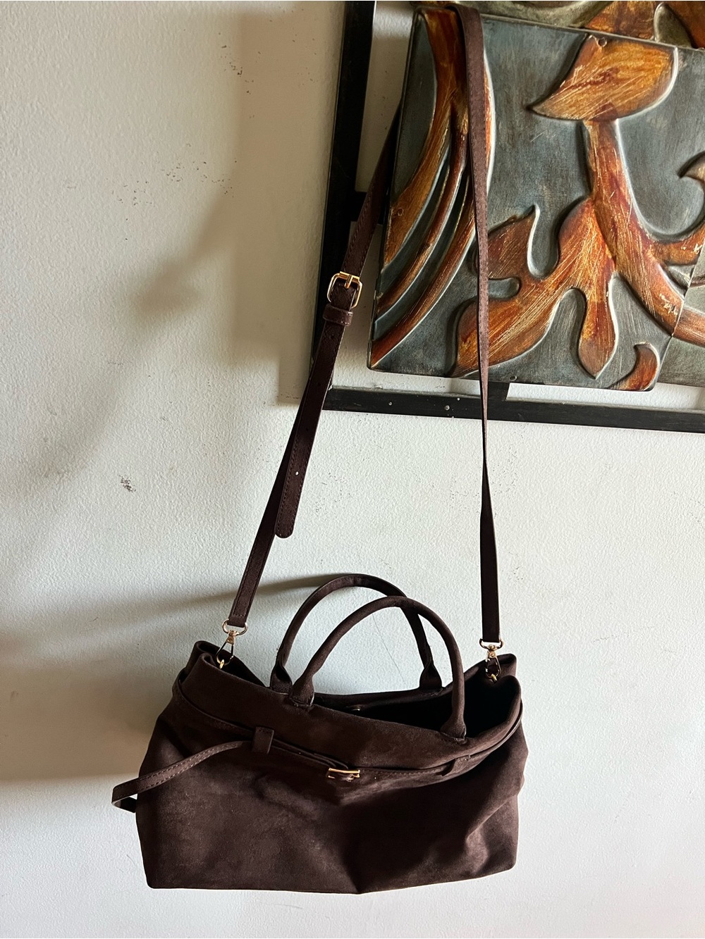 Anthropologie Dark Brown Suede Shoulder Bag